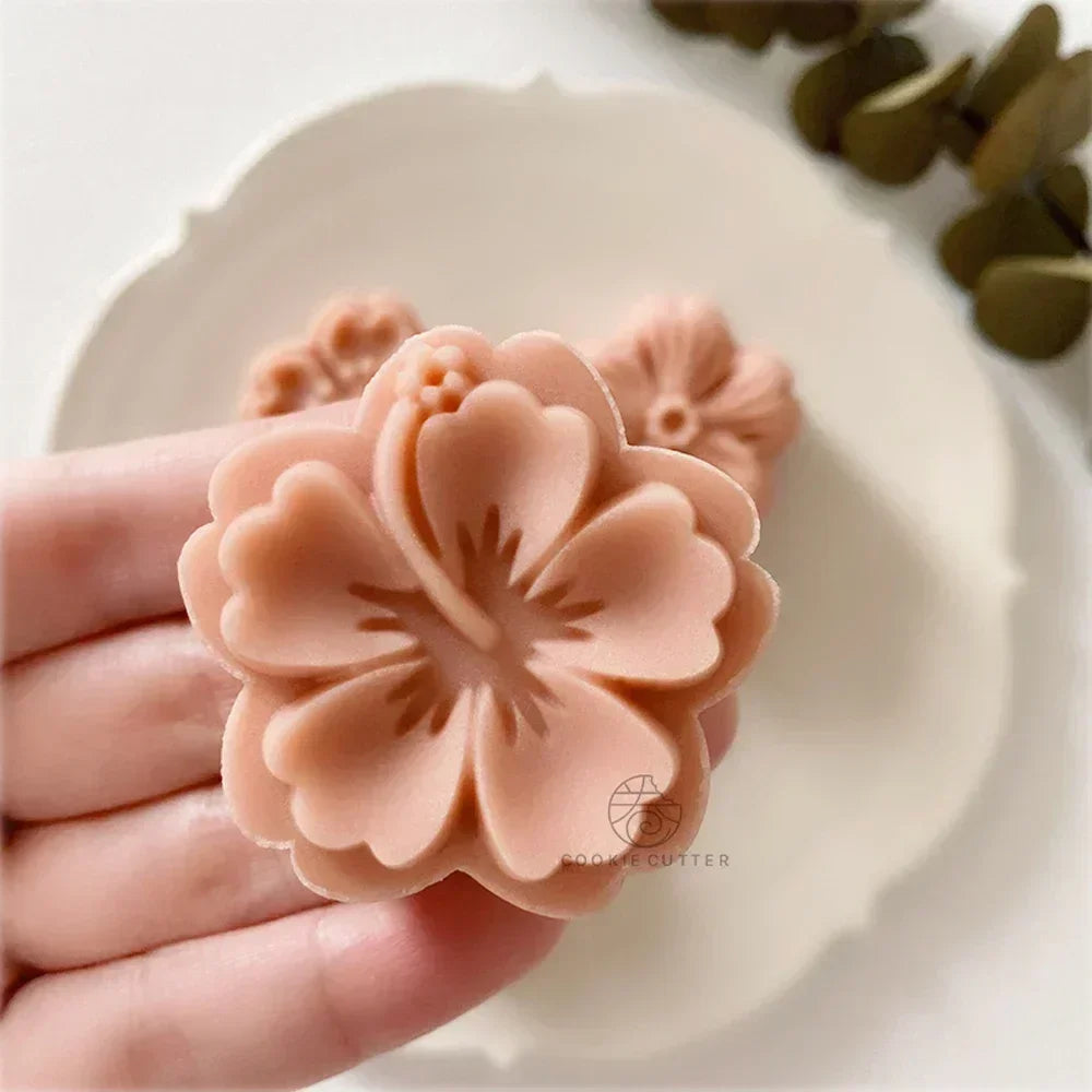 4Pcs/Set Mooncake Mold Cherry Blossom Flowers Sakura Pattern Stamps Hand Press Mold Plungers Pastry Tools Mid-autumn Festival