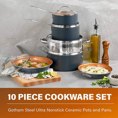 10Pcs Set. Pots and Pans. Nonstick Cookware, Gray.