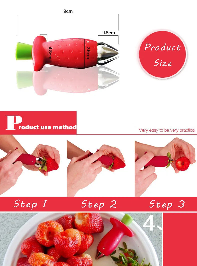 Strawberry Slicer Corer Strawberries Huller Leaf Stem Remover Fruits Cleaning and Cutter.