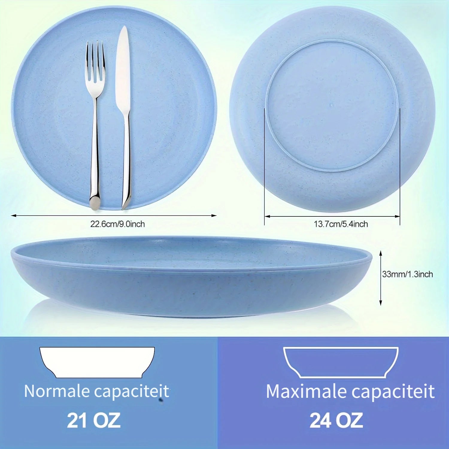 1PCS/12PCS 9Inch Lightweight Wheat Straw Plates Plastic Plates Reusable Assorted Colors Dinnerware Sets Dishwasher Safe.