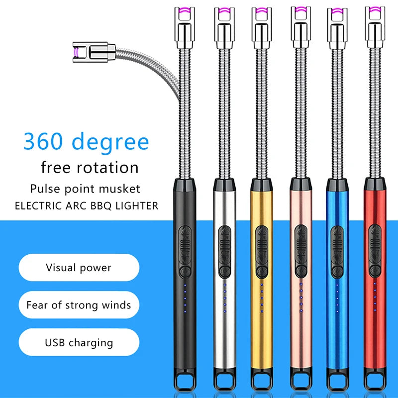 USB 360° Kitchen Candle, Gas Stove, Plasma Pulse Electric Arc Lighter. Outdoor Metal Windproof Igniter.