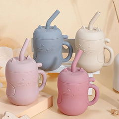 Baby Silicone Straw Cup BPA Free Portable Storage Snack Container Feeding Cup Kids Leak proof Learning Drink Cup