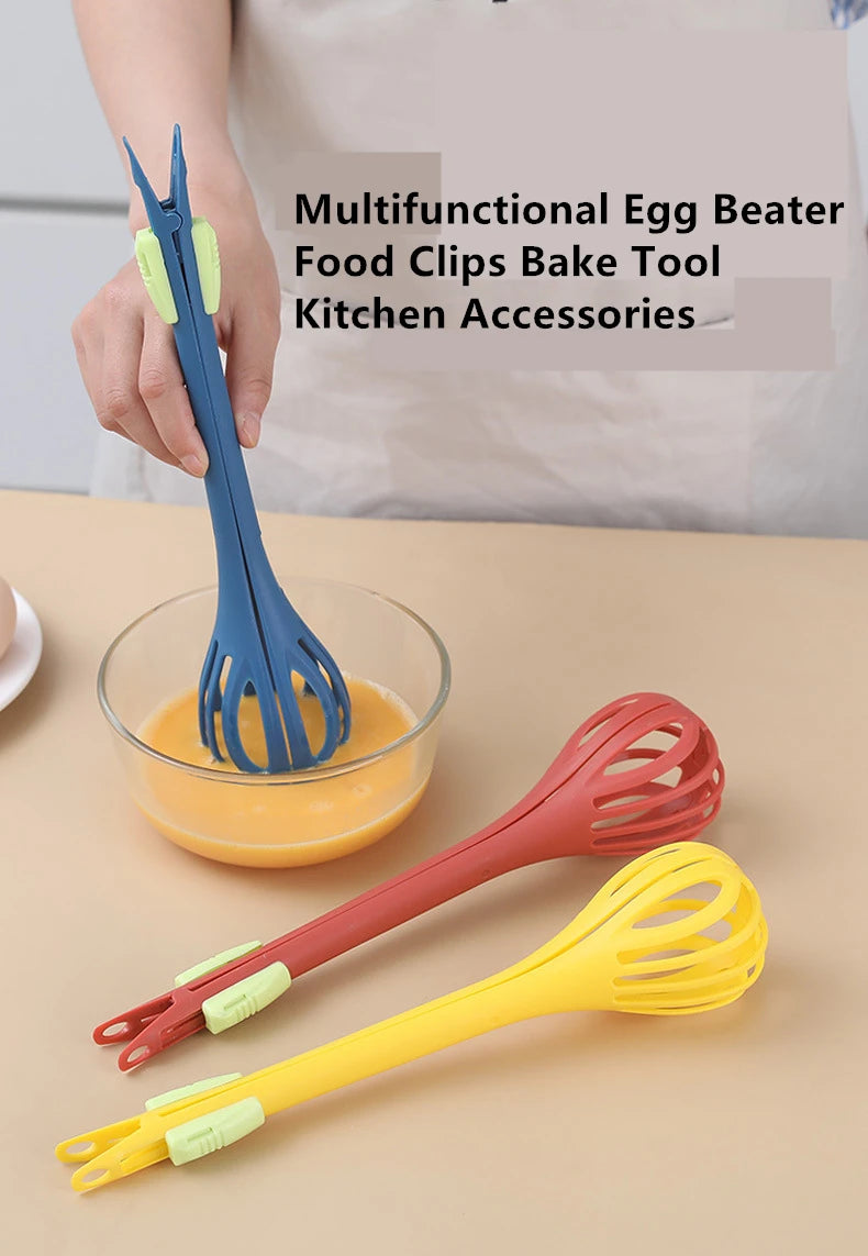 Multifunctional Egg Beater Whisk Milk Pasta Tongs Food Clips Mixer Manual Stirrer.