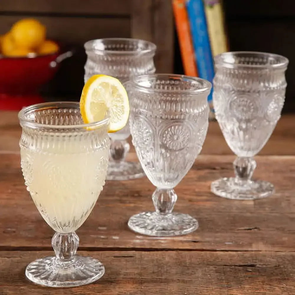 12-Ounce Footed Glass Goblets, Set of 4, Clear.