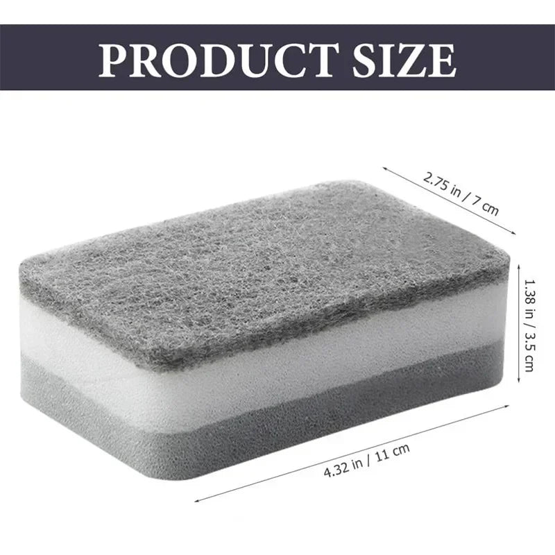 Three Layers Cleaning Sponges, Reusable Pan Pot Dishwashing Scouring Pads Household Kitchen Sponge.