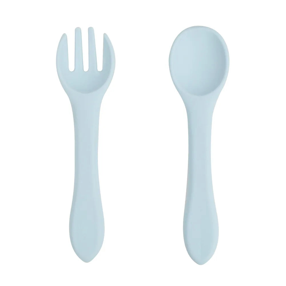 Food-grade Silicone Baby Products Baby Eating Spoon and Fork Set. Training Tableware.