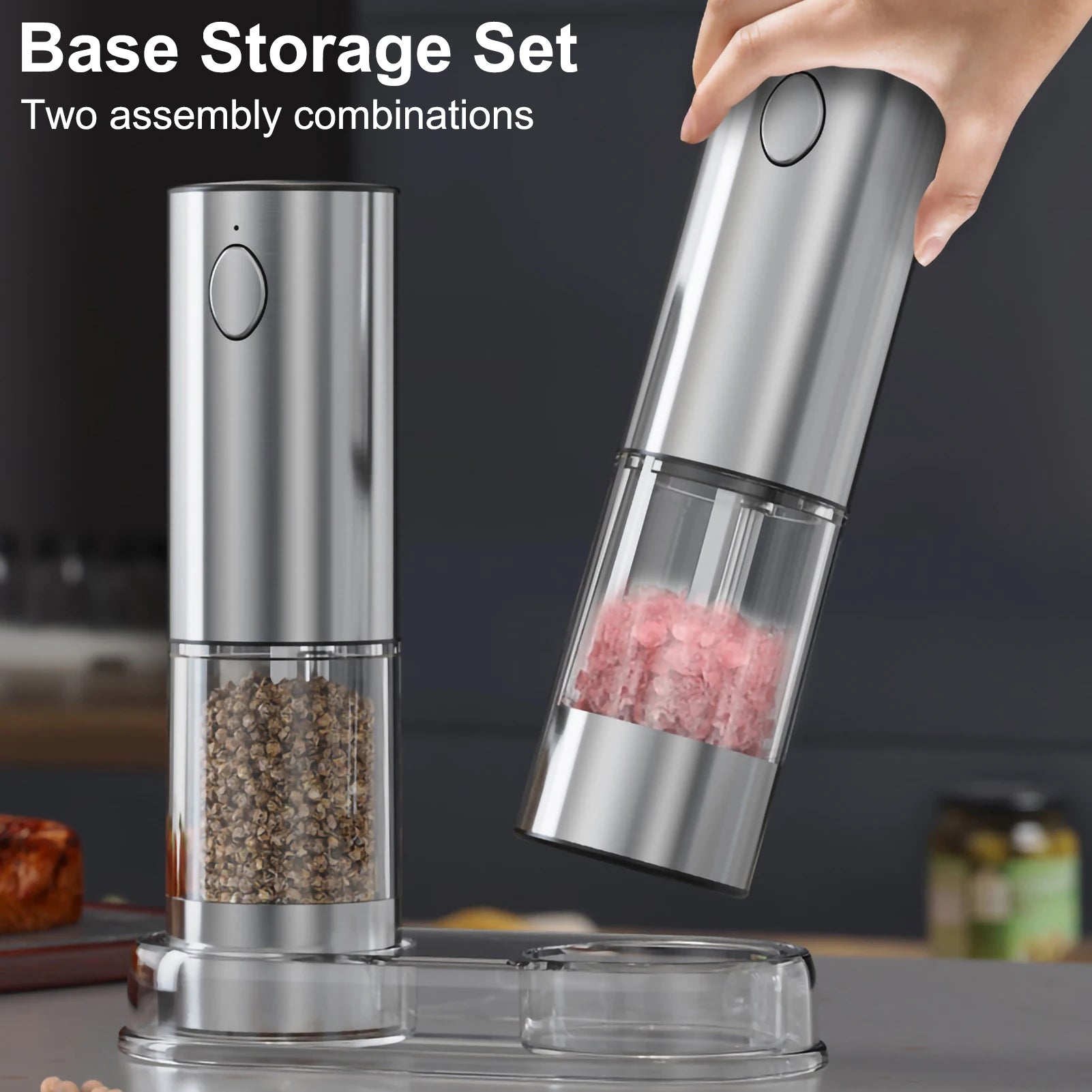 Electric Sea Salt and Pepper Grinder Set Or Single, USB Rechargeable Adjustable Thickness Automatic Spice Dispenser.