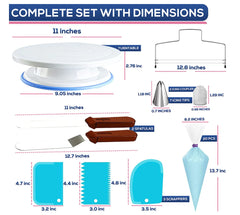 Ultimate Cake Decorating Set - 35PCs Turntable, Leveler, Icing Tips &amp; More | Non-Slip Base | Beginner's Guide Included