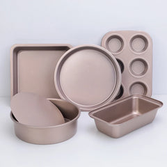 5PCS A Set Bakeware Rose Gold.  Carbon Steel Baking Pizza Pan, Cake Tray, Kitchen Pastry,.