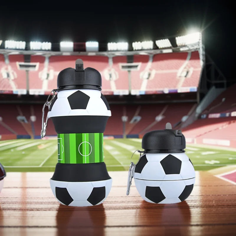 550ml - 18oz Foldable Football/Soccer/Basketball Silicone Water Bottle, Children/Student Outdoor Sports Water Bottle.