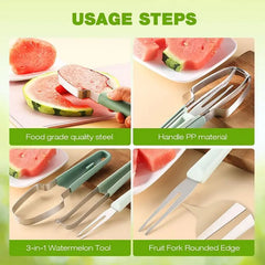 3-in-1 Watermelon Cutter Slicer Tool, Stainless Steel Watermelon Knife and Fork.