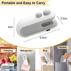 1PC Sealing Machine Rechargable 2 In 1 Bag Heat Sealer, Storage Bag Plastic Package Snack Sealer,  Handheld Heat Sealer For Food