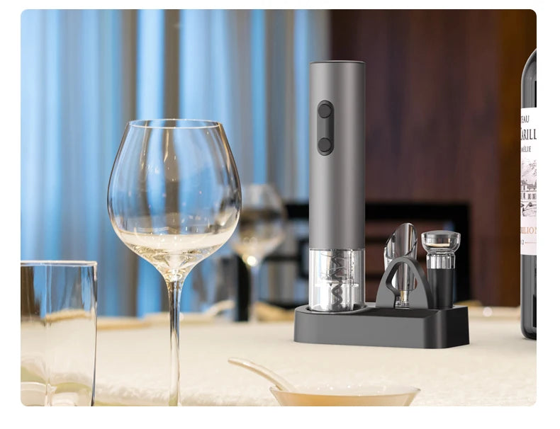 Electric Wine Opener Set Automatic Corkscrew With Foil Cutter One-click Button Battery Operated Bottle Opener.