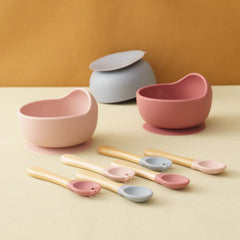 3PCS Food Grade Silicone Baby Feeding Bowl Set Solid Color Dishes Waterproof Feeding Bowl With Spoon Fork Children Tableware