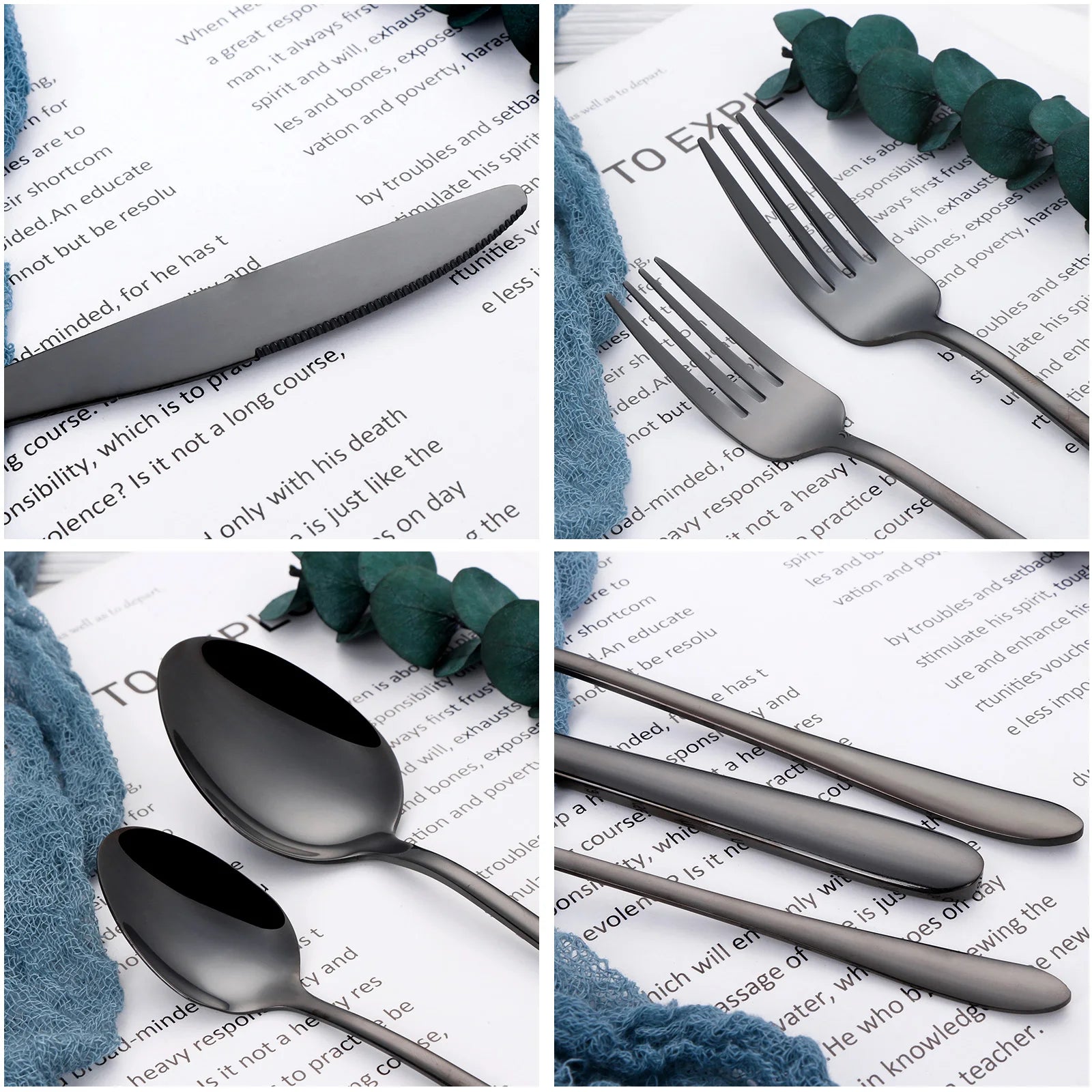 20/25/30/35/40 Pieces Western Tableware Stainless Steel Black Cutlery Set