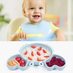 9Pcs Baby Silicone Non-Slip Suction Bowl Plate Spoon Waterproof Bib Cup Set Baby Crab Dishes Food Feeding Bowl for Kids BPA Free