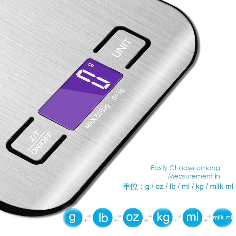 5kg - 11Lb / 10kg - 22Lb Precise Small And Portable Stainless Steel Digital Kitchen Panel Scale, USB Charging Multifunction LCD Display.