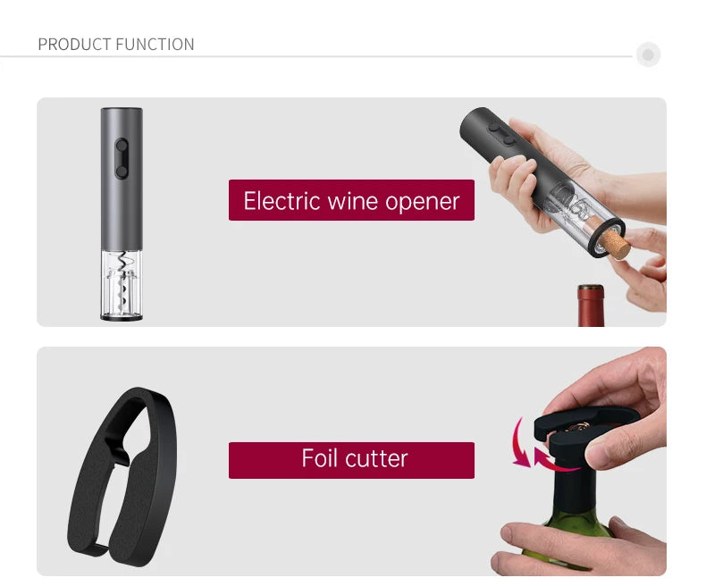 Electric Wine Opener Set Automatic Corkscrew With Foil Cutter One-click Button Battery Operated Bottle Opener.