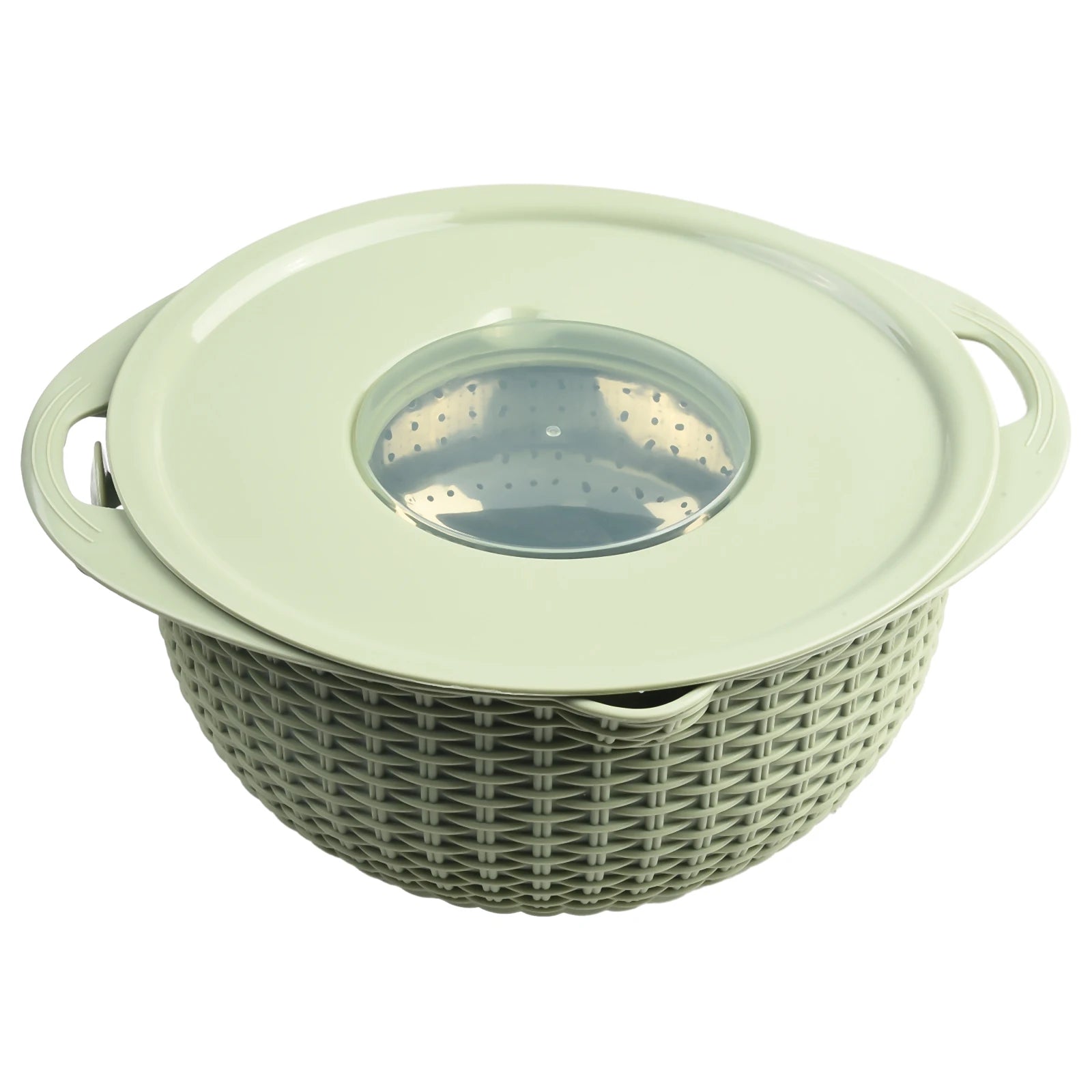 4 IN 1 Stainless Steel Colander With Mixing Bowl Set Multifunctional Double Layer Rotatable Salad Spinner.