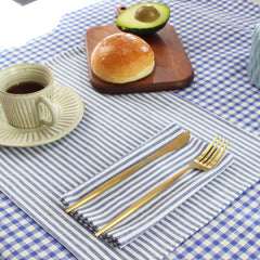 Plain Striped Linen Cotton Blended Dinner Cloth Napkins Placemats Tea Towels Set of 12 (40 x 30 cm 15.75in x 11.81in) for Events & Home Use