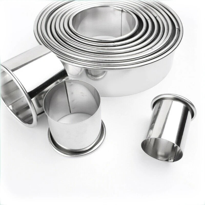 11pcs/Set Stainless Steel Round Cake Mold, Baking Mousse Ring Cutter DIY Pizza Cooking Cookie Dough Cutter.