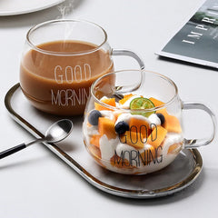 11 oz Glass Coffee Mug. "Good Morning"