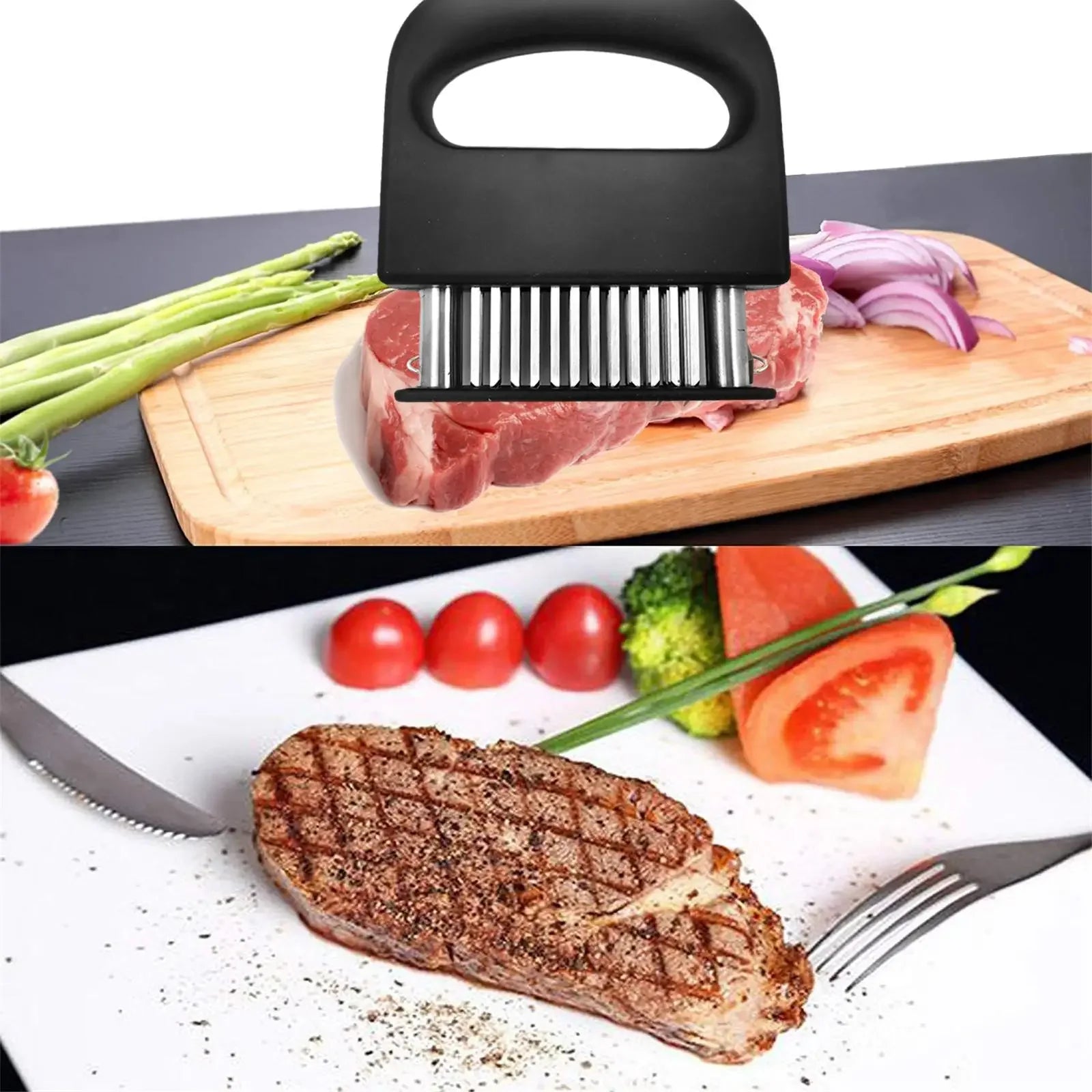 Meat Tenderizer With 48 Steel Needles For Steak, Poultry And Fish.