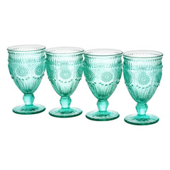 12-Ounce Footed Glass Goblets, Set Of 4, Turquois.