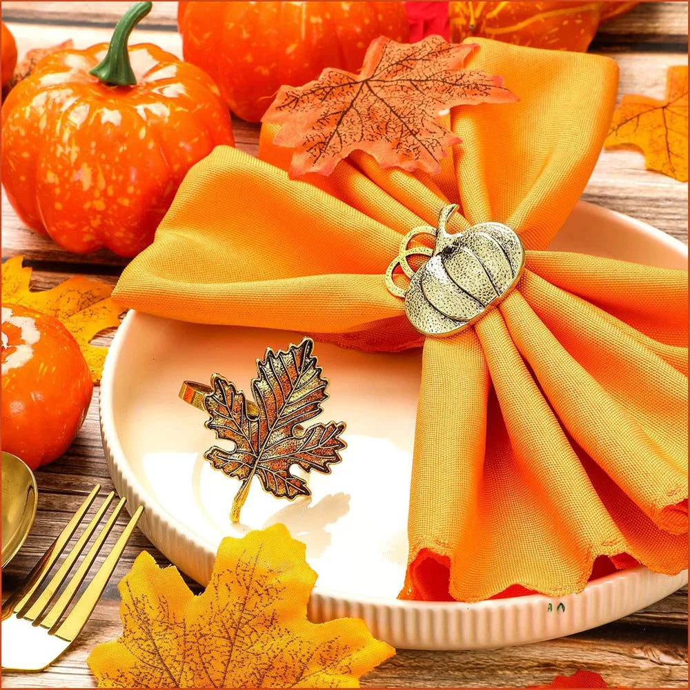 12Pcs Maple Leaf Pumpkin Napkin Rings Set Retro Fall Napkin Holders for Autumn Theme Thanksgiving.