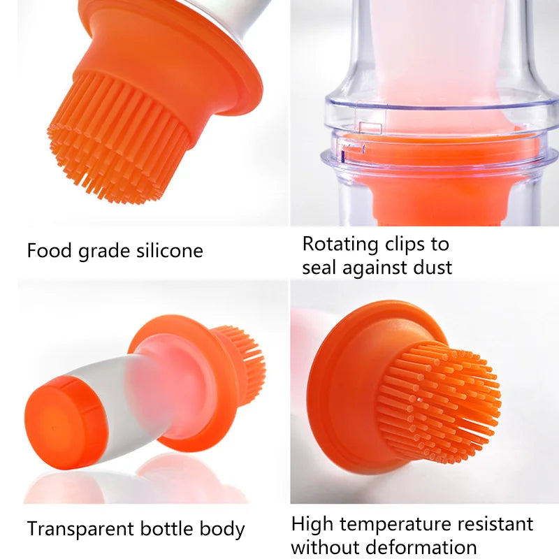 Silicone with Cover Oil Brush, Safe and Durable Anti-scalding Oil Bottle, Portable Barbecue Party Sauce Brushes.