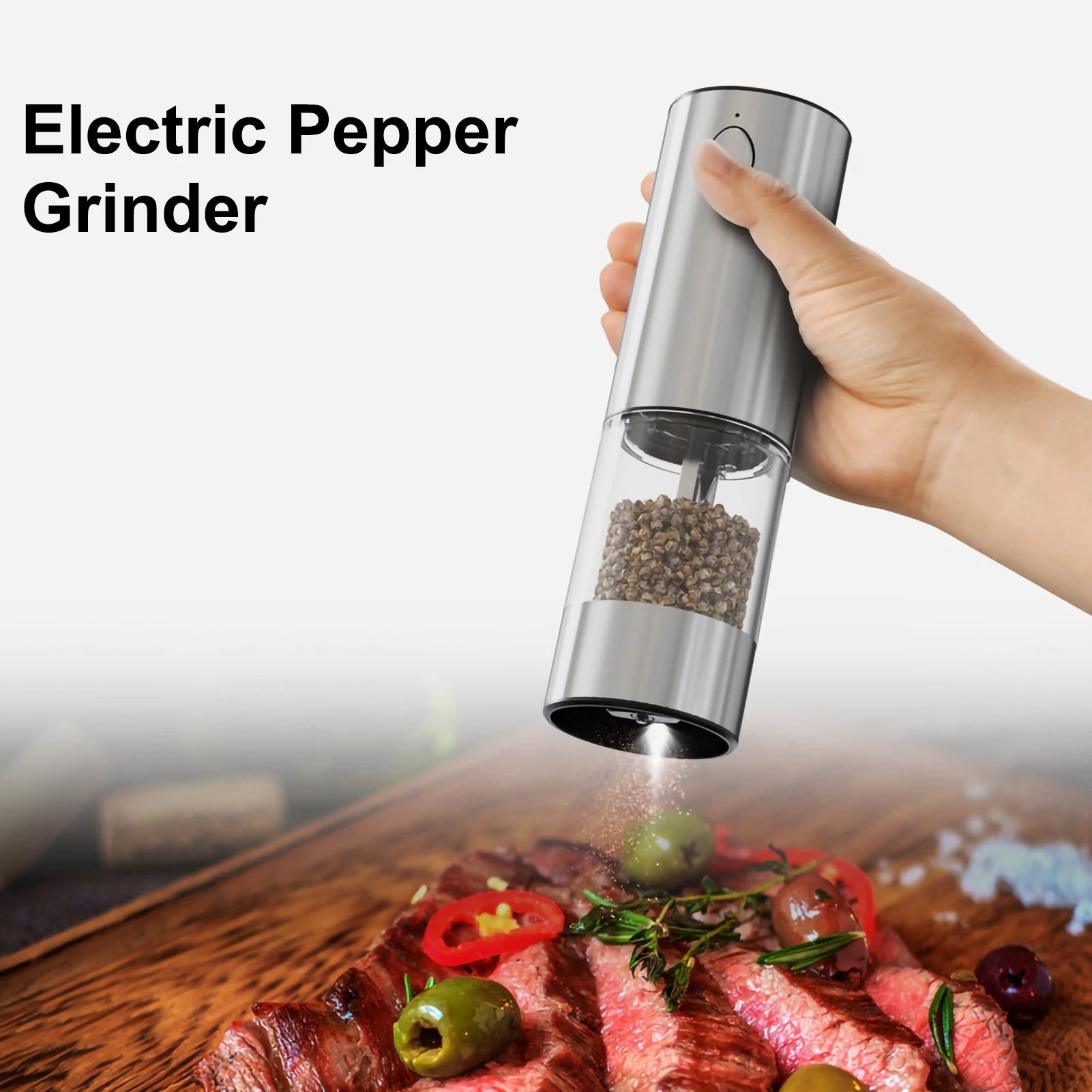 Electric Sea Salt and Pepper Grinder Set Or Single, USB Rechargeable Adjustable Thickness Automatic Spice Dispenser.