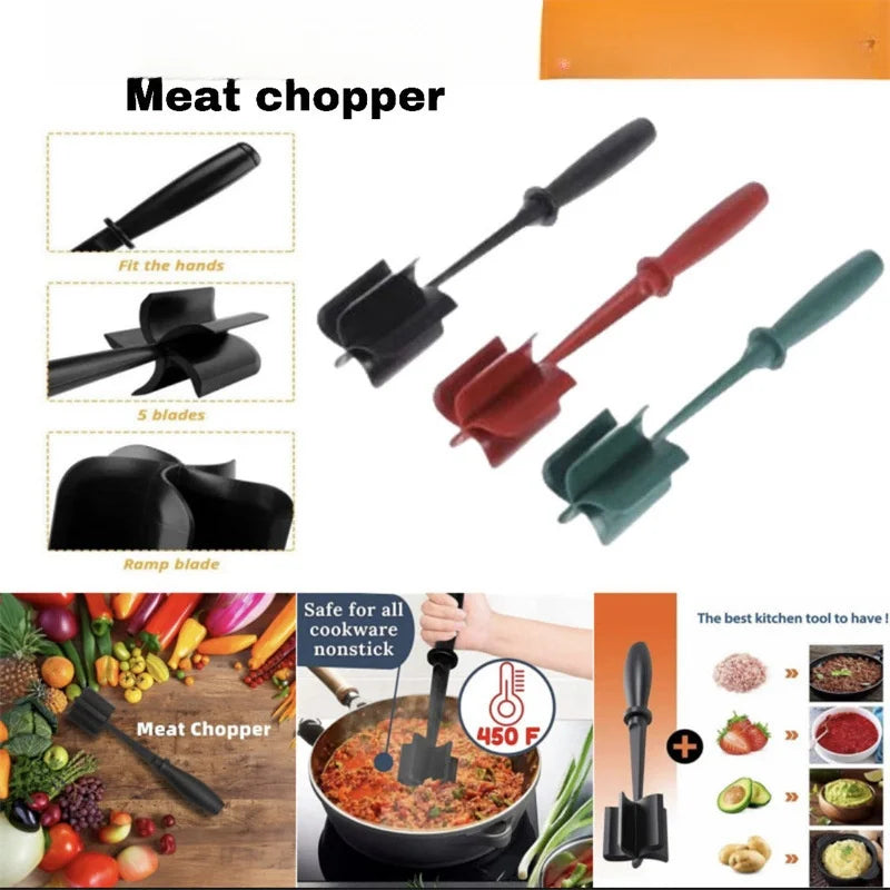 1pc Heat Resistant Meat for Ground Beef  5 Curve Blade Hamburger Chopper Ground Smasher Ground Chopper Mix and Chop Kitchen Tool