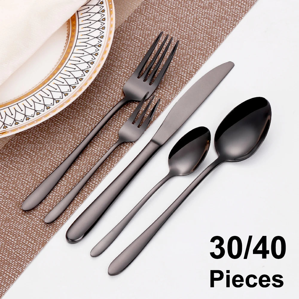 20/25/30/35/40 Pieces Western Tableware Stainless Steel Black Cutlery Set