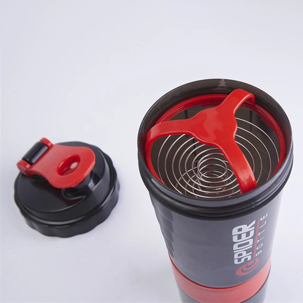 500ML Shaker Bottle Leak-proof Workout Shake Cup With Mixer Gym Sports Shaker Water Bottle With Pill Supplement Storage.