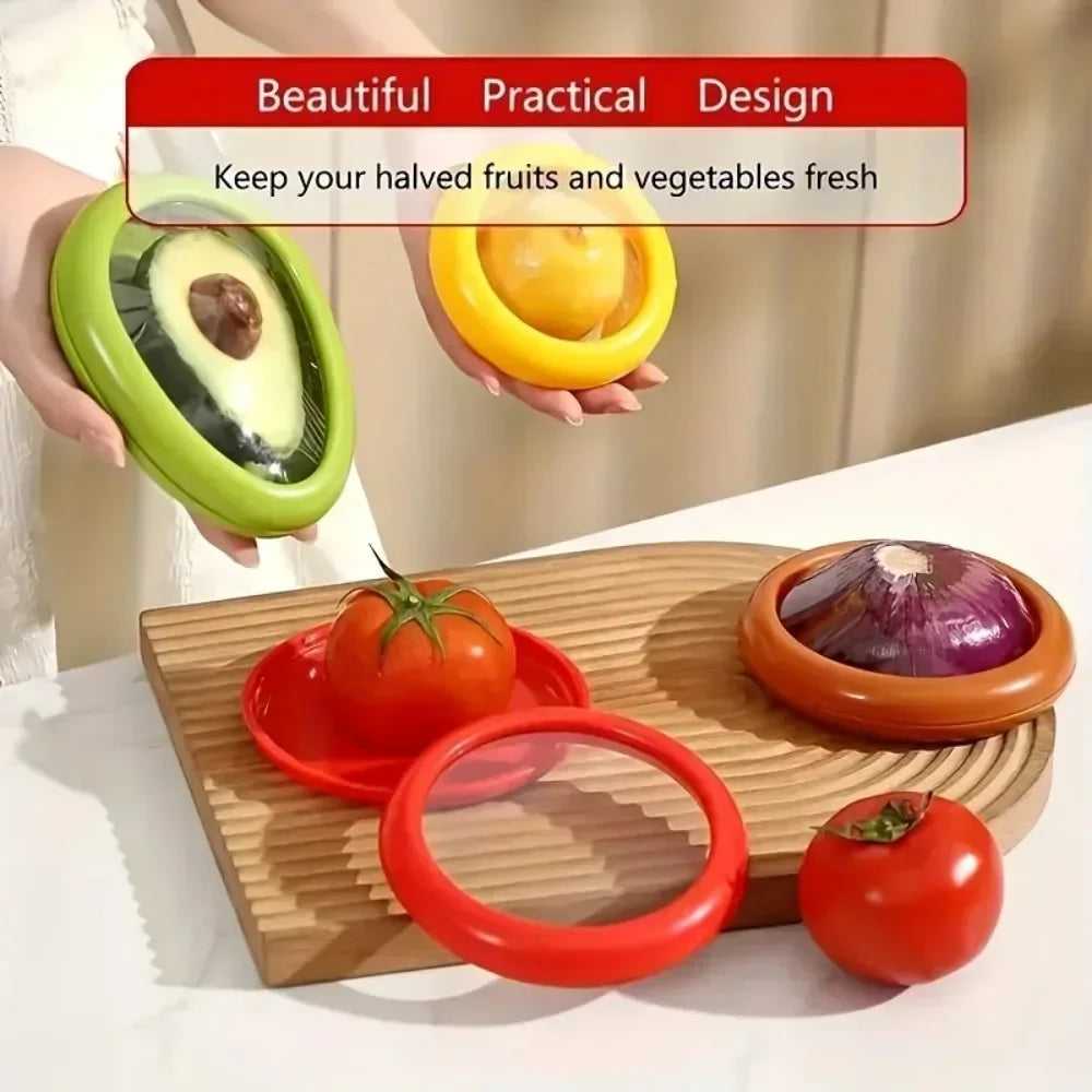 4pc Reusable Retractable Film Fruit And Vegetable Preserver Container.