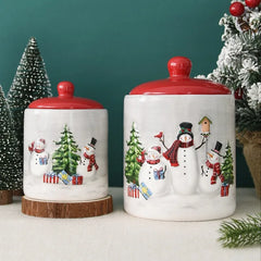 600/1150ml Sealed Ceramic Jar Nordic Christmas Snowman Storage Jar Grain Nut Snacks Candy Coffee Bean Storage Jar Christmas Gift