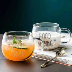 11 oz Glass Coffee Mug. "Good Morning"