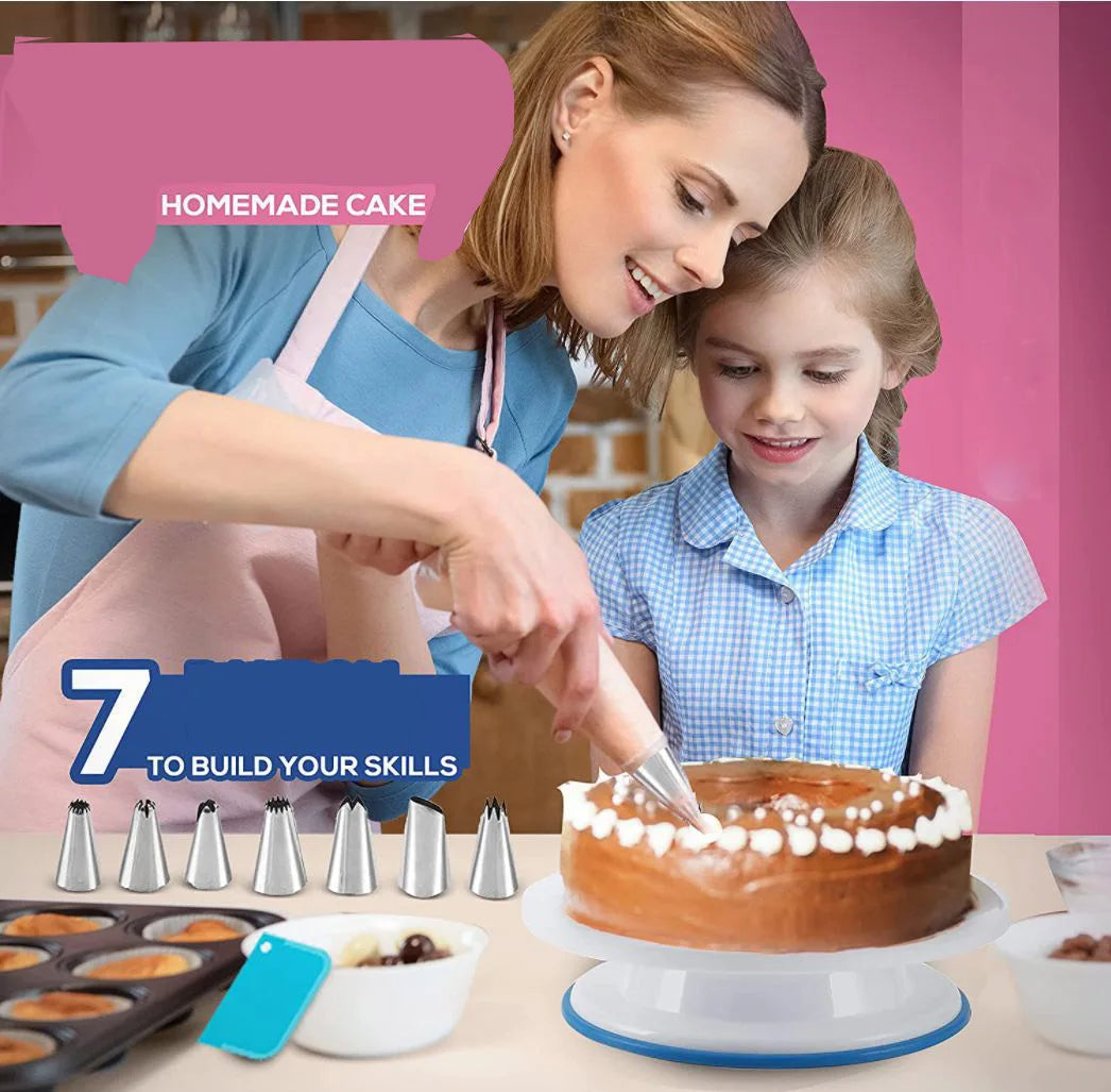 Ultimate Cake Decorating Set - 35PCs Turntable, Leveler, Icing Tips &amp; More | Non-Slip Base | Beginner's Guide Included