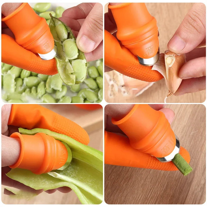 Multifunction Silicone Finger Protector, Thumb Knife Protector, Gears Cutting Vegetable Harvest Knife Pinching Plant Blade Gloves.