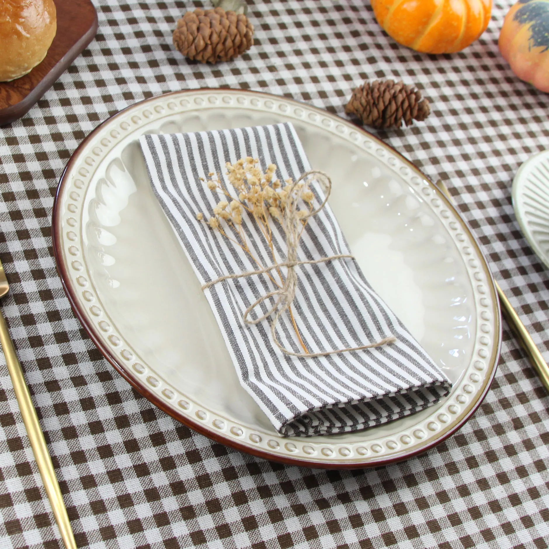 Plain Striped Linen Cotton Blended Dinner Cloth Napkins Placemats Tea Towels Set of 12 (40 x 30 cm 15.75in x 11.81in) for Events & Home Use