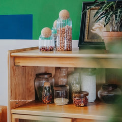 Wooden Lid Glass Airtight Food Storage Bottle Jars.