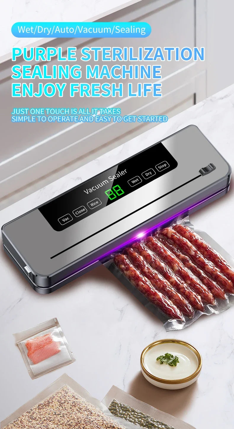 Electric Touch Key Vacuum With 10pc Bags Sealer Built-In Cutter For Dry / Wet Food Sealing And Packaging.