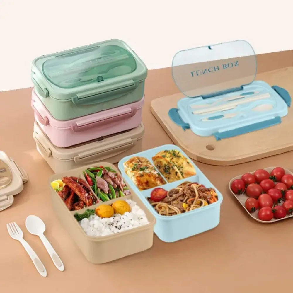 Lunch Box with Tableware for Office Workers Square Divided Microwave Oven Bento Box Leak proof Food Container for Picnic Camping.