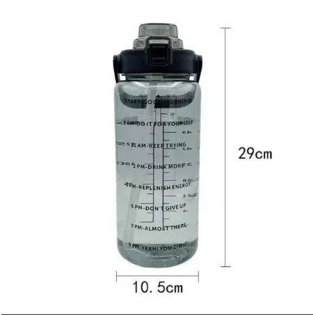 2L Large Capacity Plastic Water Cup Straw Water Bottle Portable Drink Bottle with Time Marker for Outdoor Sports Fitness.