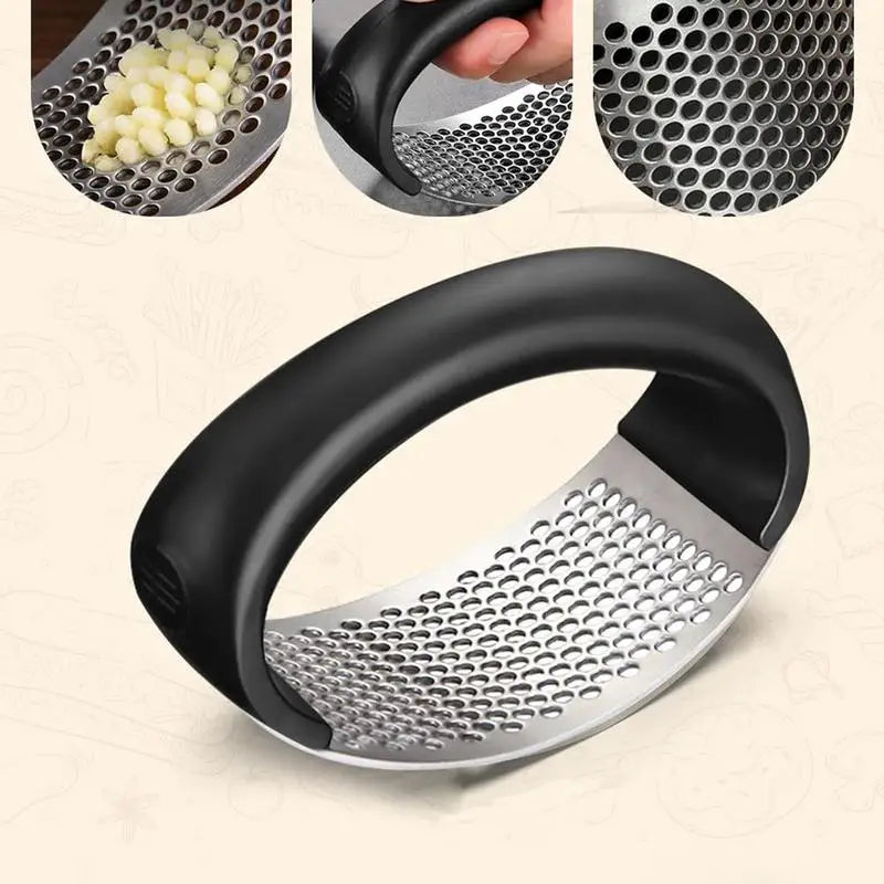 Garlic Press Crusher Kitchen Stainless Steel Garlic Crusher Presser Ergonomic Handle Cooking Gadget for Fine Garlic and Fruit