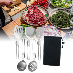 6 Pieces Camp Cooking Utensil Set 304 Stainless Steel Metal Cooking Camping Kitchen Utensil Set for Camp BBQ Picnic Hiking RV