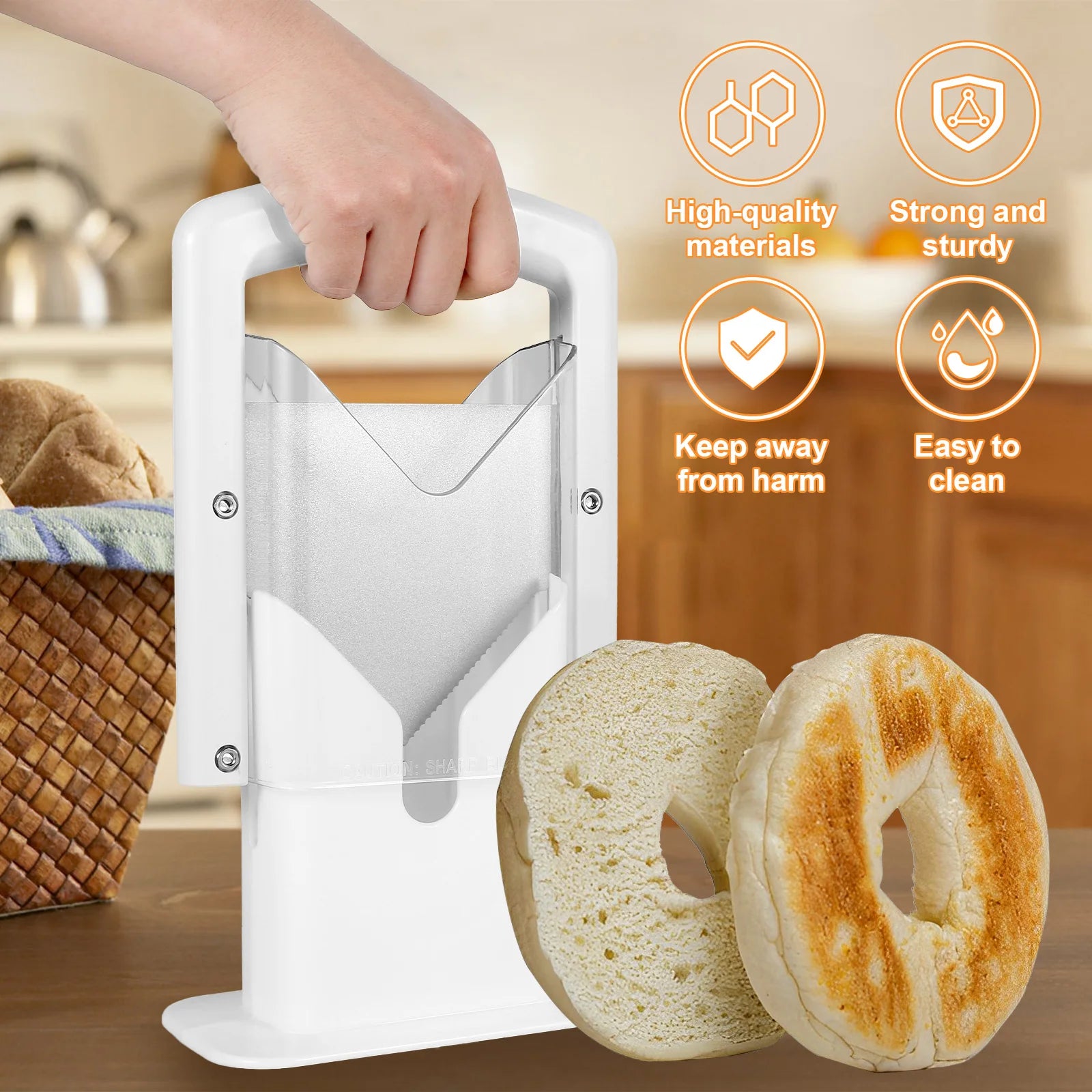 Bagel Cutter Slicer Household Bagel Slicer Stainless Steel Bagel Precision Cutter Reusable Bread Slicer with Safety Handle