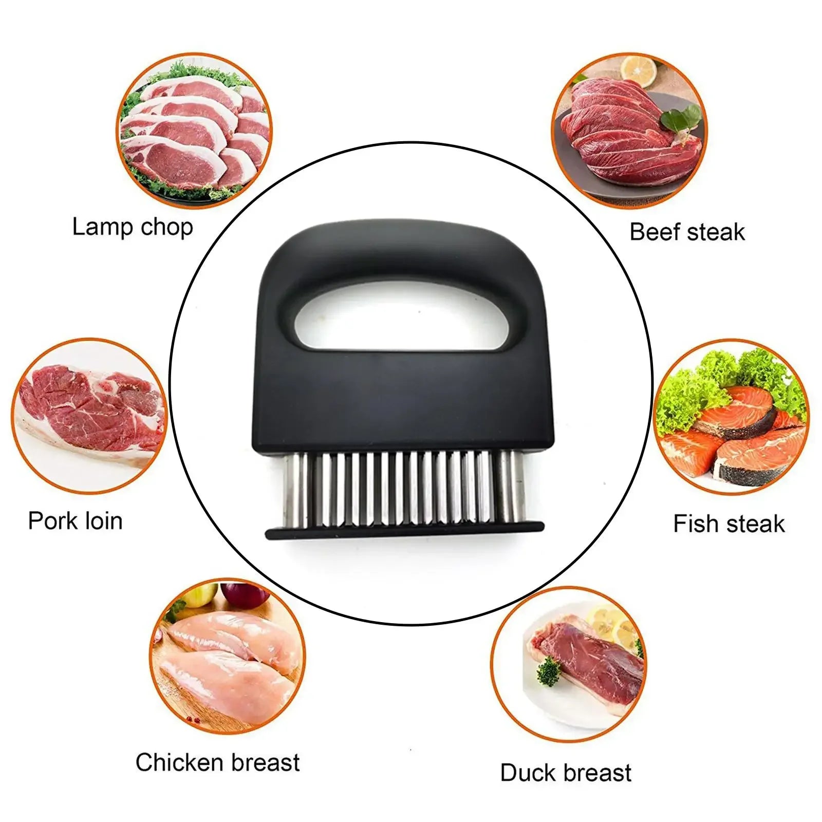 Meat Tenderizer With 48 Steel Needles For Steak, Poultry And Fish.