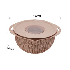 4 IN 1 Stainless Steel Colander With Mixing Bowl Set Multifunctional Double Layer Rotatable Salad Spinner.