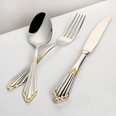 4Pcs Luxury Partial Gold Cutlery, Dinnerware And Tableware Dinner Set For One.